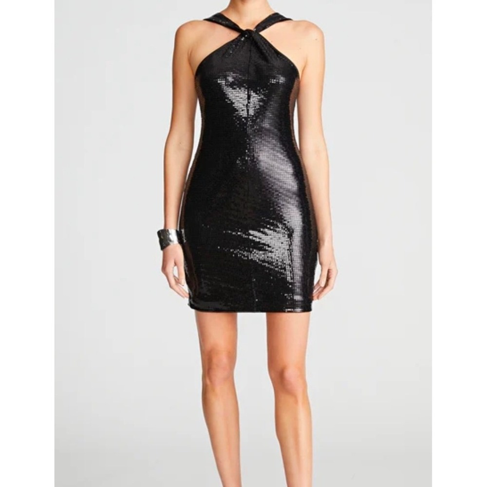 NWT Halston Tobi Dress Black Sequin Square Foil Halter Neck Mini Size‎ 6